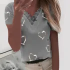 Женская Кружевная футболка с V-образным вырезом, с коротким рукавом