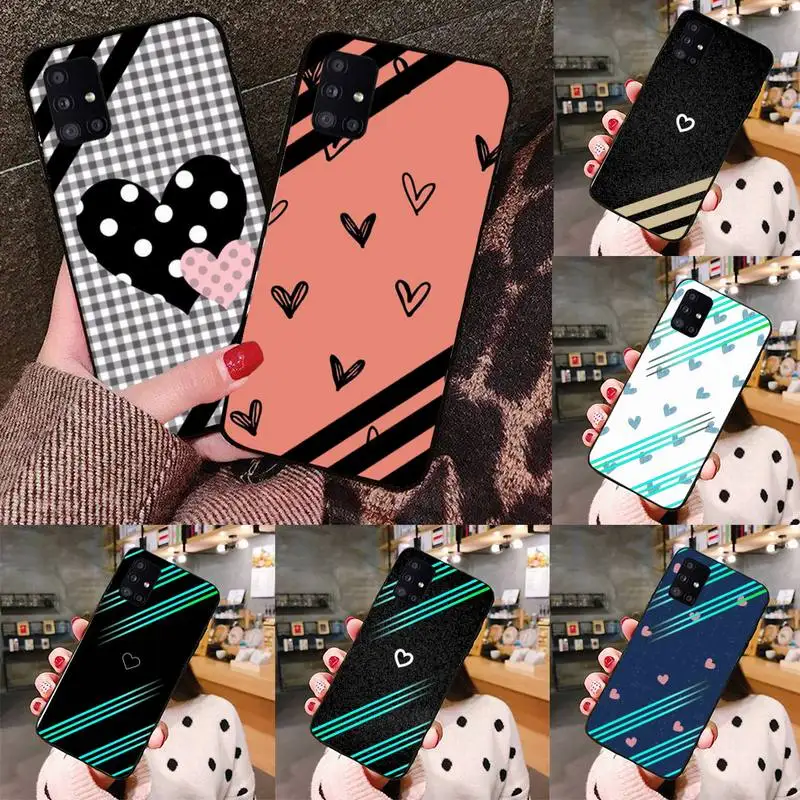 

love heart grid Phone Case black For Samsung galaxy S 21 20 10 8 A 51 71 50 21s 70 40 20 20e note 10 plus Ultra 5g fe