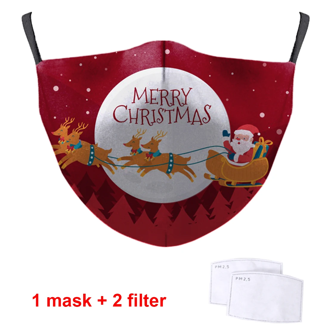 

Santa Claus Washable Mouth Masks Merry Christmas Elk Sleigh 3D Print Protective PM2.5 Filter Mask Dustproof Face Masque Lavable