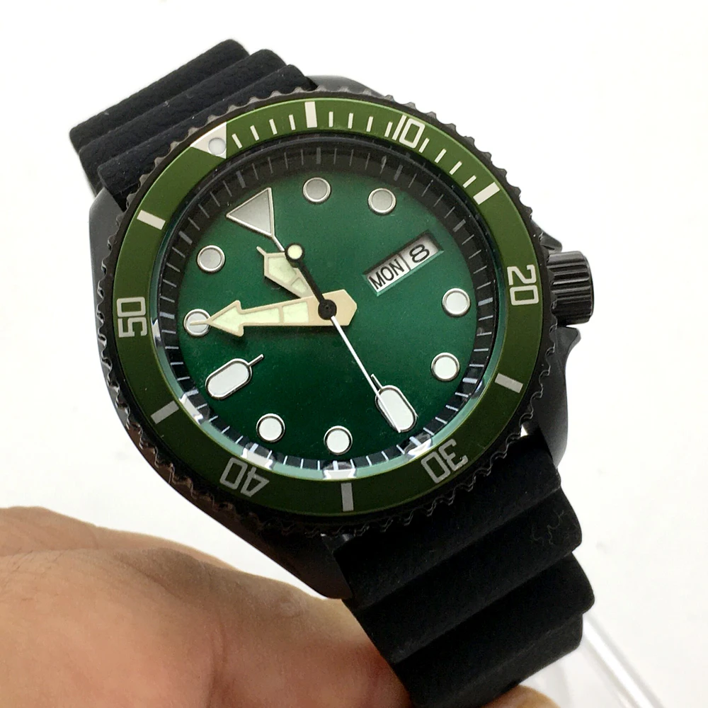 42MM diving watch automatic mechanical male watch NH35A movement aseptic green dial black case strap PARNSRPE enlarge
