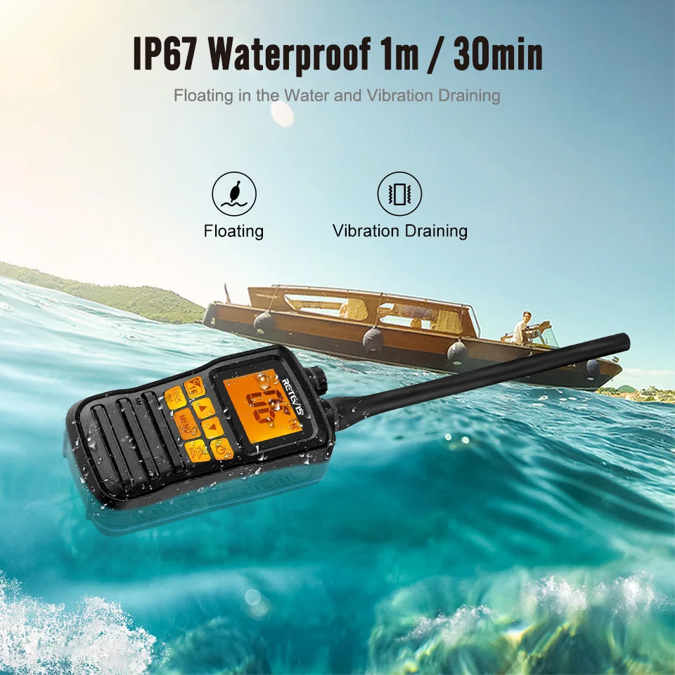 Retevis RM01 морская радиостанция диапазона VHF трансивер IP67 Водонепроницаемая