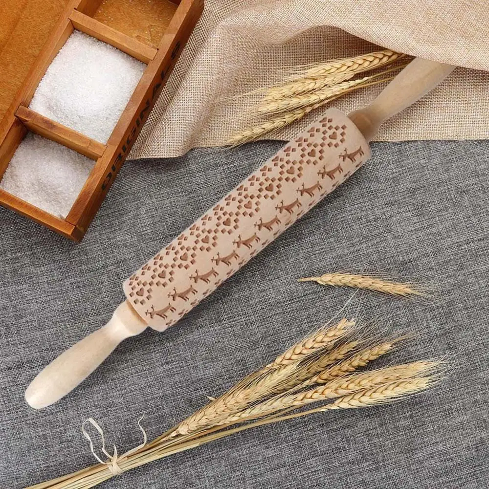 Рождество рельефная Скалка с гравировкой резного дерева выпечки печенья печенье