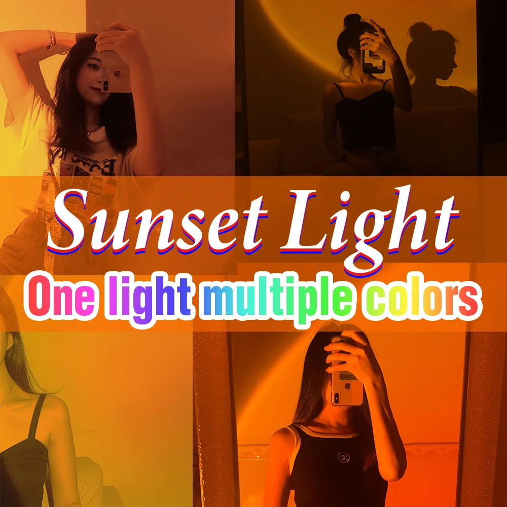 

USB Rainbow Night Light Sunset Projection Lamp DC 5V Atmosphere Sunset Desk Lamp Red Projector For Home Bedroom Bar Coffee Store