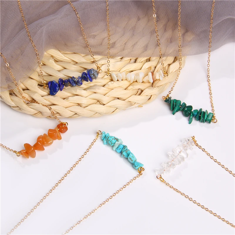 

Fashion Natural Chips Stone Necklace Women's Pendant Chain Choker Charm Gemstones Necklace Jewelry Accessorie Brinco Female Gift