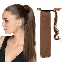 yihan hair 22 inch ponytail extension long straight wrap around clip in synthetic fiber hair for women darkest brown