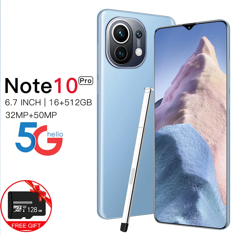 

Global Version Note10 Pro 6.7" Smartphone Android 16GB 512GB 10 Core 50MP Carema 4G 5G CellPhone Daul SIM Featured Mobile Phones