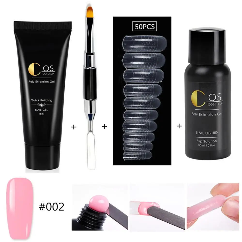 Set 002 COSCELIA15ML поли расширение УФ гель для ногтей гель продлевающий половой акт Быстрый дизайн ногтей гель лак для ногтей Форма для ногтей советы удлиннение ногтей арт строитель - Цвет: Set 002
