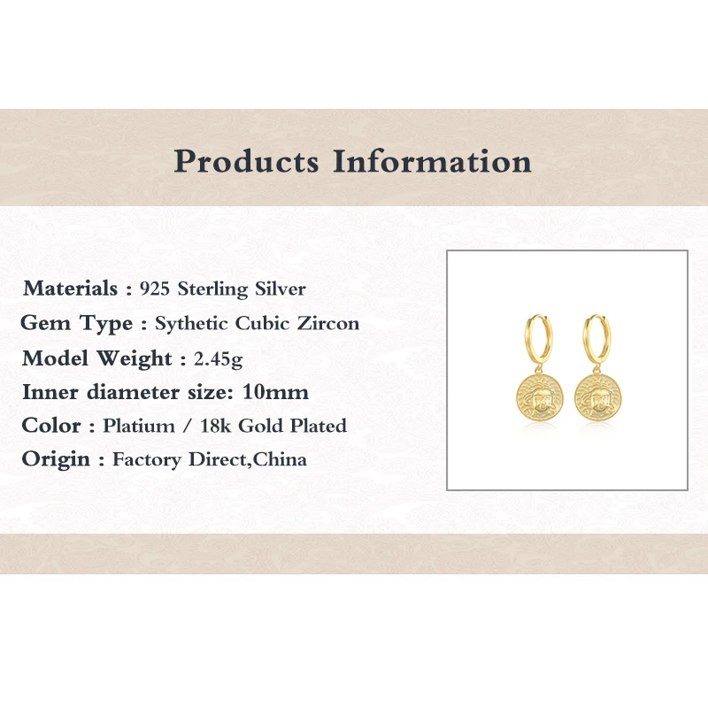 

GS 925 Sterling Silver Vintage Engraved Coin Portrait Charm Dangle Earrings For Women Party Luxury Daisy Pendant Drop Earrings