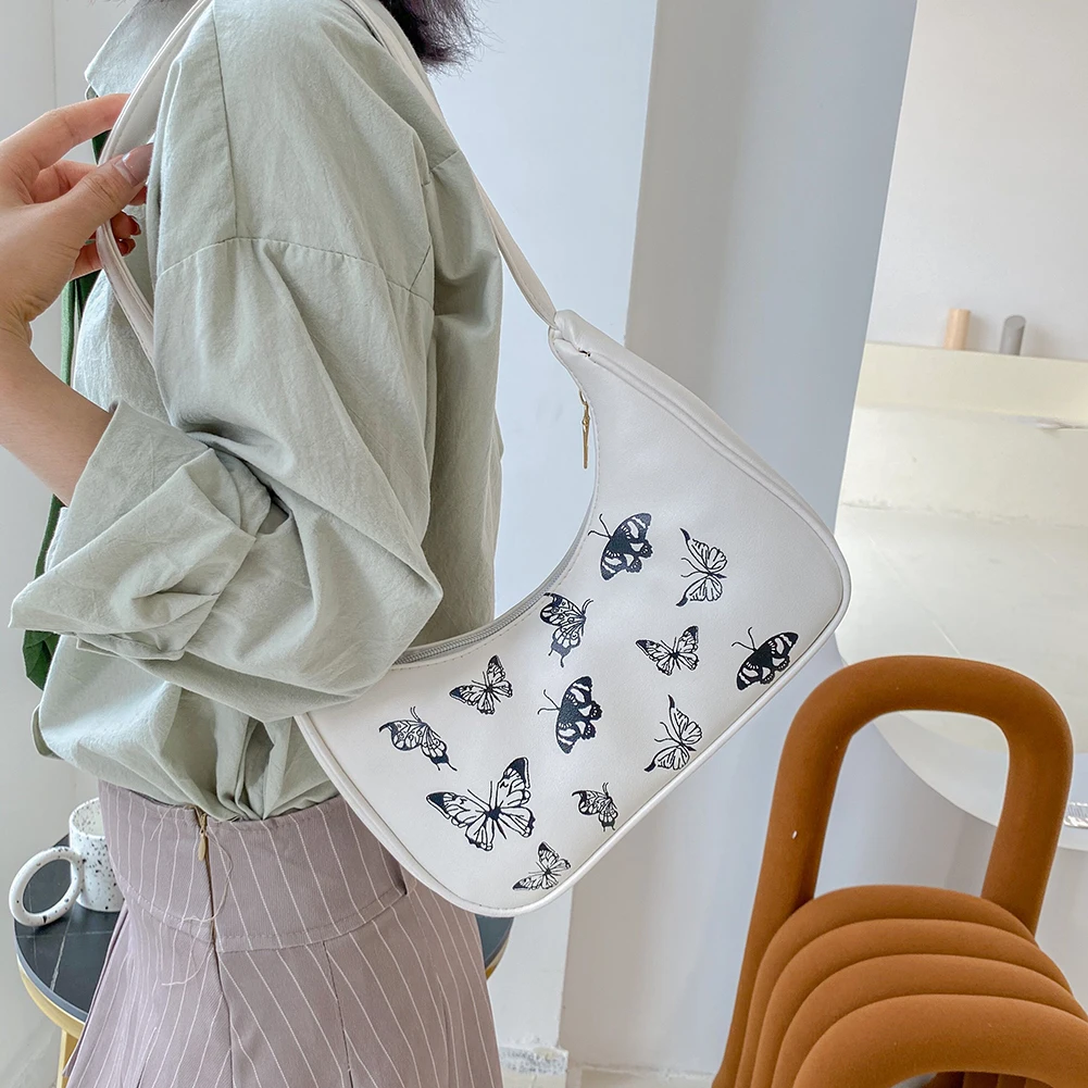 

Винтажная женская маленькая сумка через плечо с принтом бабочки, повседневная женская сумка из искусственной кожи, сумочки