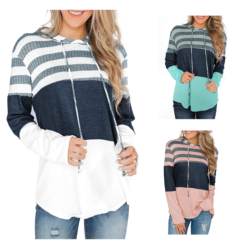 Женские полосатые цветные толстовки с капюшоном женские повседневные свободные