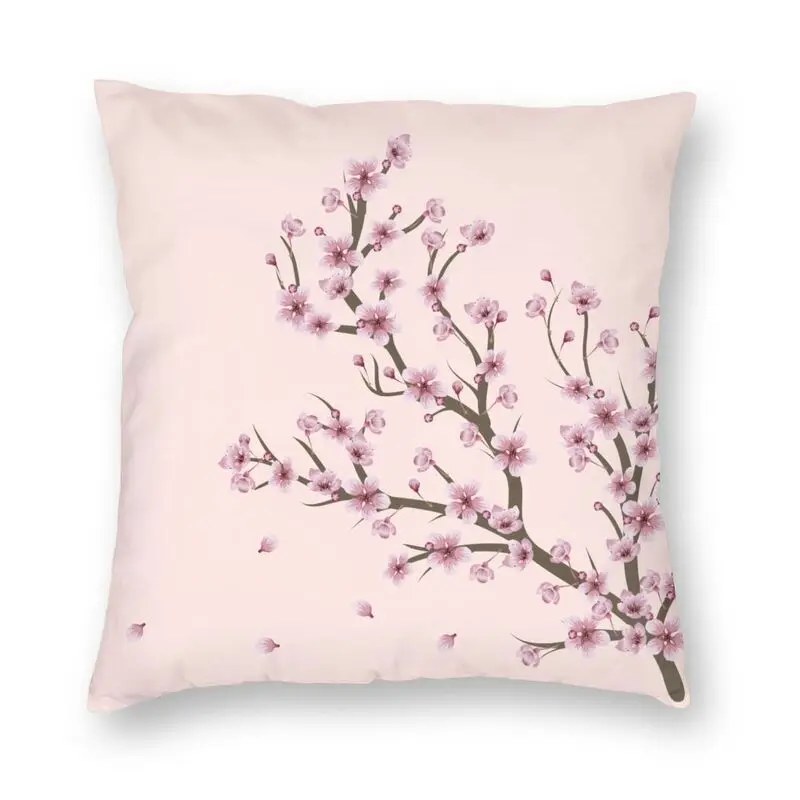 

Luxury Blooming Sakura Branch Sofa Cushion Cover Polyester Cherry Blossom Japanese Flower Pillow Case Bedroom Decoration