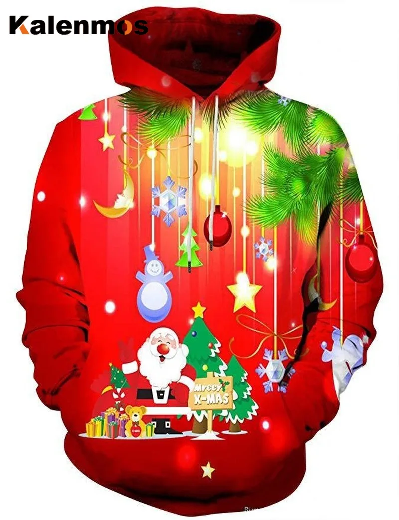 Унисекс Рождественские толстовки для женщин и мужчин с рисунком Санта Клауса