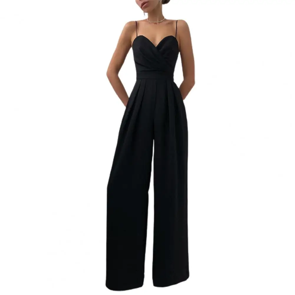 

Solid Sleeveless Rompers Jumpsuit Women Sexy V-neck Wide leg Jumpsuits for Women Backless Sling Playsuits Bodysuit Overalls