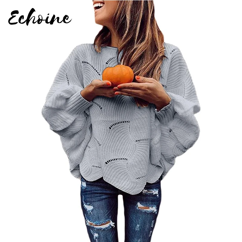 Echoine серый/белый/черный волновой подол длинный рукав летучая мышь выдалбливают