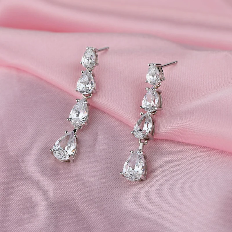 

OEVAS 100% 925 Sterling Silver Sparkling High Carbon Diamond Drop Earrings For Women Sparkling Wedding Party Bridal Fine Jewelry