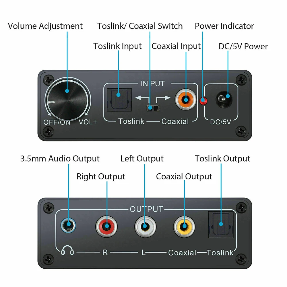 192kHz RCA HIFI Headphone Amplifier Optical Fiber Coaxial Audio Converter Decoder Digital To Analog Adapter | Электроника