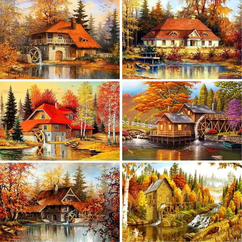 

GATYZTORY Autumn Village Landscape Painting By Numbers For Adults Children 60x75 Framed HandPainted Unique Gift Home Artworks
