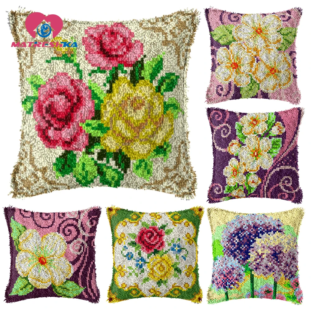

Flowers carpet embroidery do it yourself latch hook pillow embroidery pillow diy rugs cross-stitch pillow tapestry kits hobby