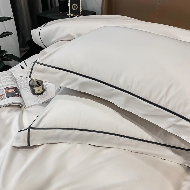 

pure cotton bed four piece set of pure cotton light luxury style simple bed sheet quilt cover European hotel bedding