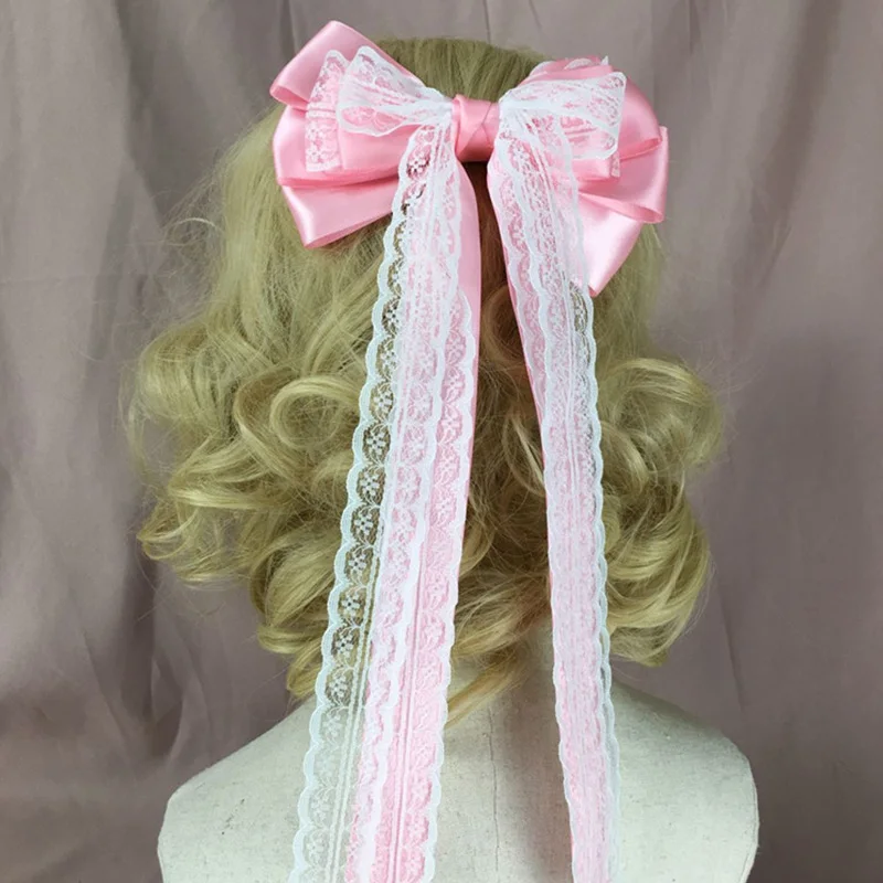 

Fashion Lace Bow Ribbon Hair Clip Cute Hairpins Headdress Women Girls Hair Ornament Headband Black White Pink Hair Accessories