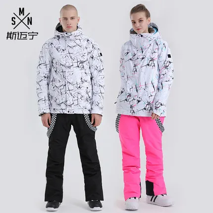 Мужской и женский лыжный костюм SMN куртка для сноуборда штаны ветрозащитная