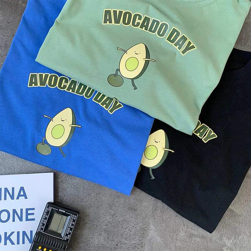 

Latest Design Plus Size Men Fashion Graphic Tee Shirt Avocado Printed Loose Short Sleeve Shirt