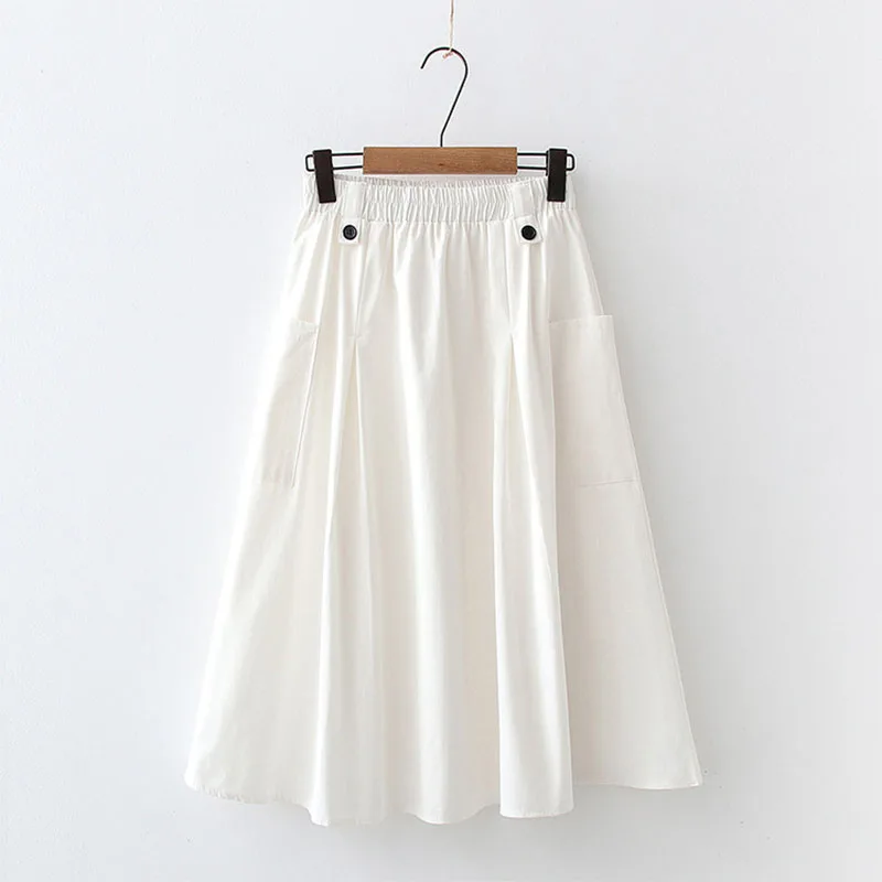 2022 корейская мода летняя юбка миди Женская хлопковая карманная трапециевидная