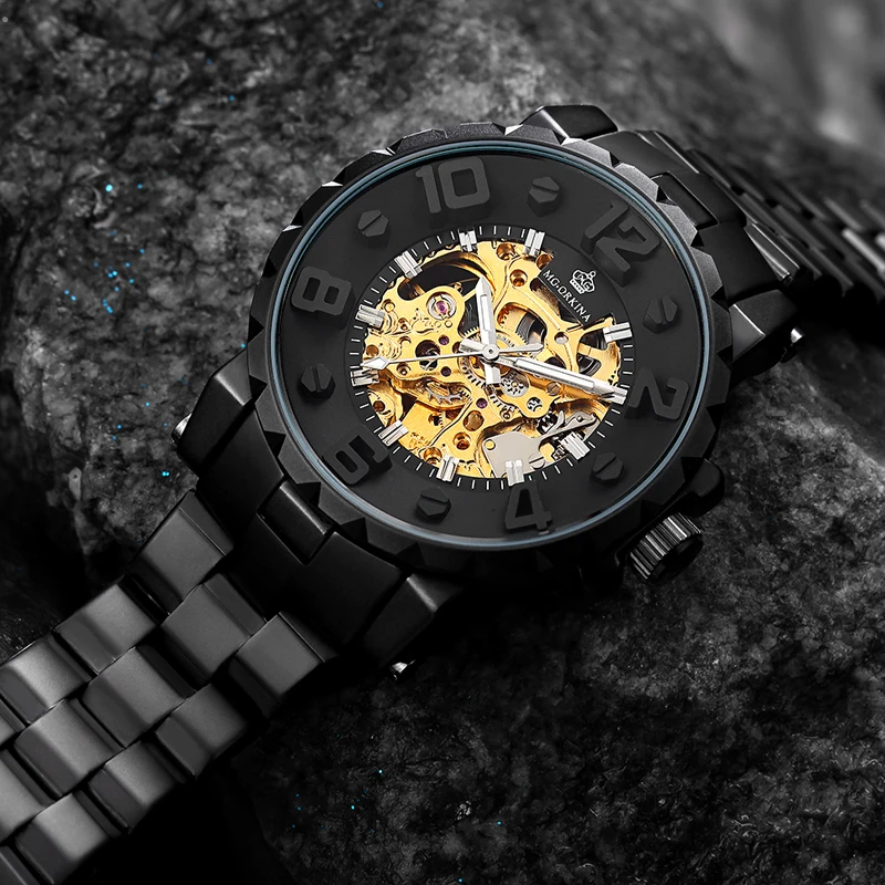 Reloj Hombre бренд Orkina НОВЫЙ Скелет Мужские автоматические механические часы из