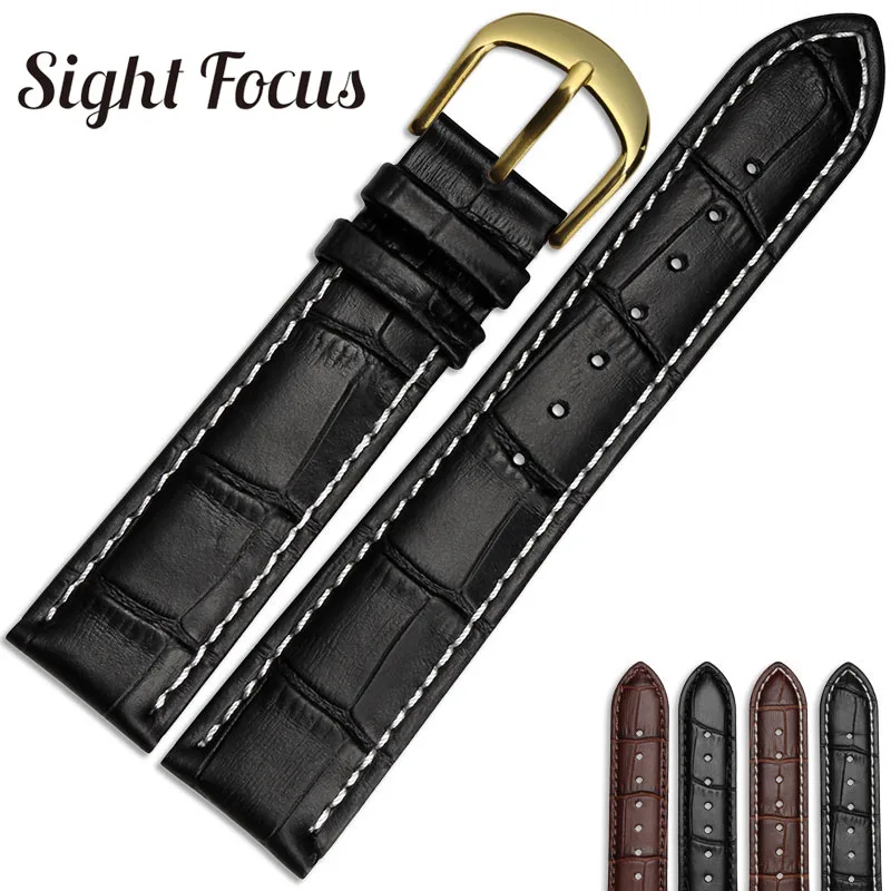 

Black Calf Leather Replacement for Tissot/Longines/Casio Watch Straps Calfskin Watch Bands Watchbands Gold Clasp 24mm Bracelets