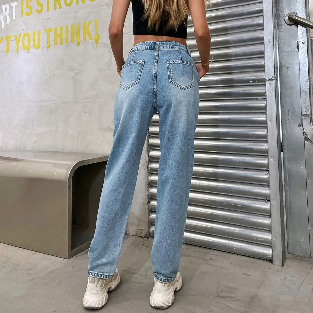 

ZOTTSOZ High Waist Korean Casual Harajuku Oversize Jeans Women 2021 Ripped Hole Washed Denim Pants Vintage Streetwear Trousers