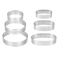 stainless steel perforated tart ringsheat resistant porous cake mousse moldsnon stick bottom tower pie cake rings