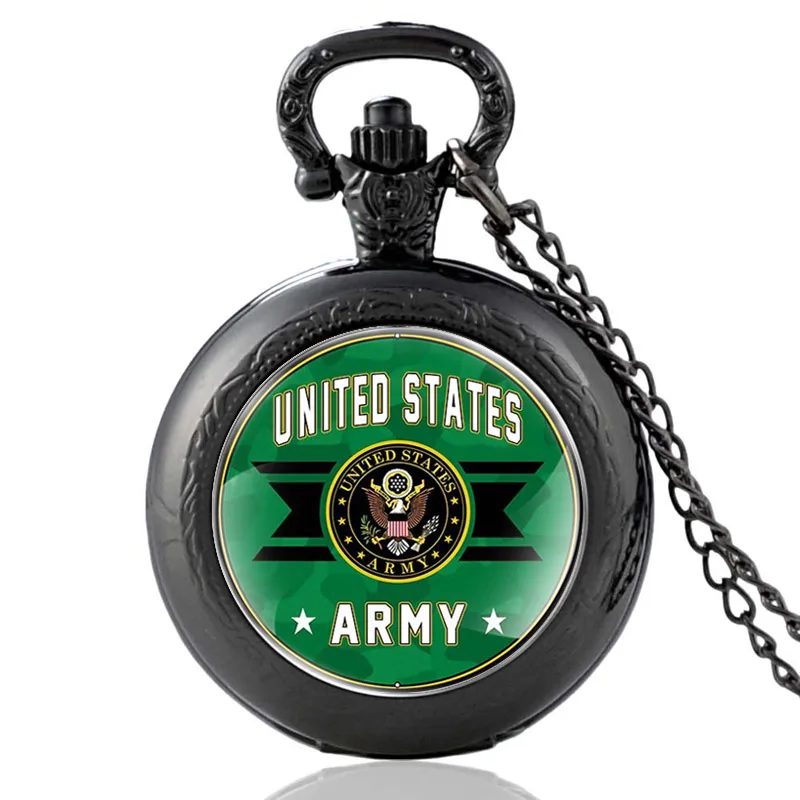 

Classic United States Army And USA Emblem Vintage Quartz Pocket Watch Men Women Glass Dome Pendant Necklace Hours Clock Gifts