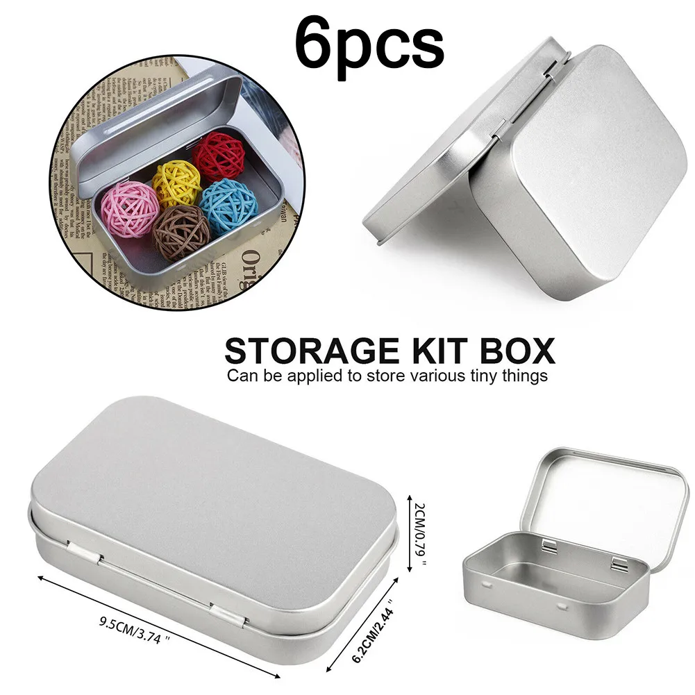 

6Pcs Metal Box Tin-Plated Container Empty Hinged Lid Small Empty Storage Box Christmas Candy Chocolate Storage Box Wholesale