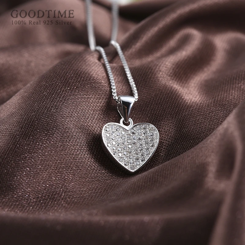 Fashion Women Pure 925 Sterling Silver Necklace Love Heart Zircon Pendant Girl Clavicle Chain Jewelry Accessory Gift