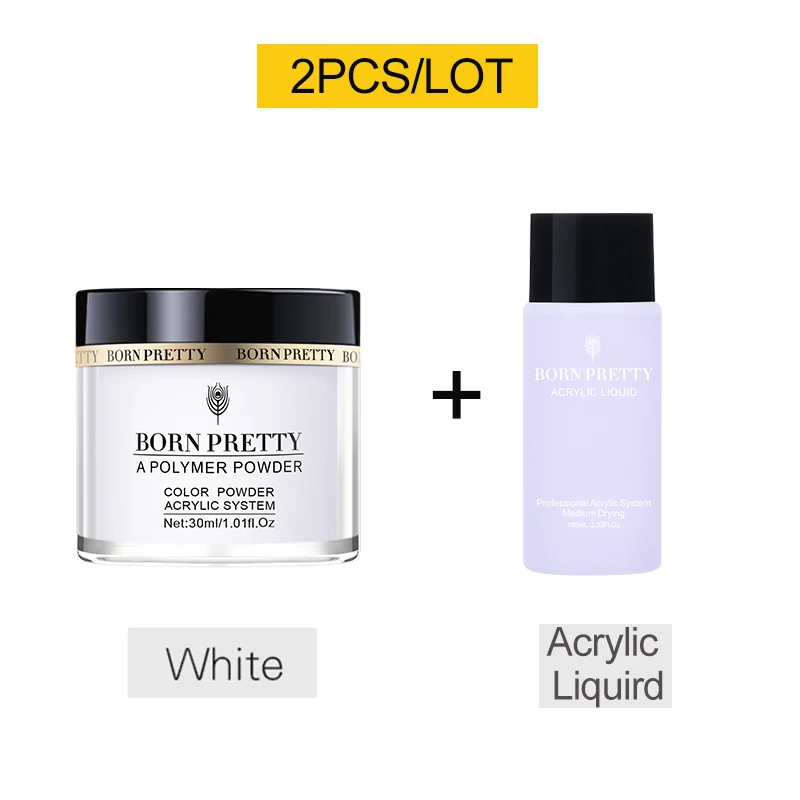 30ml White Set 3 BORN PRETTY 30 мл акриловый порошок Резьба ногтей полимерный наконечник расширение французский розовый, белый, прозрачный самоклеющиеся стразы порошок для ногтей - Цвет: 30ml White Set 3