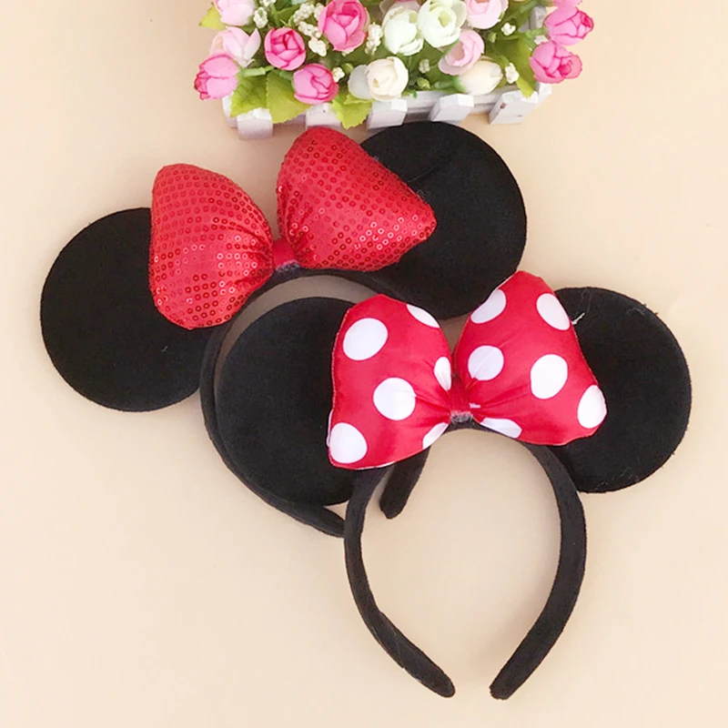 Navidad Mickey повязка на голову качественная блестящая с Минни черные ушки женские