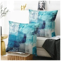 Set of 2 Turquoise and Grey Art Artwork Contemporary Decorative Gray Home Throw Pillows Cases Cushion Cover for Bedroom Sofa