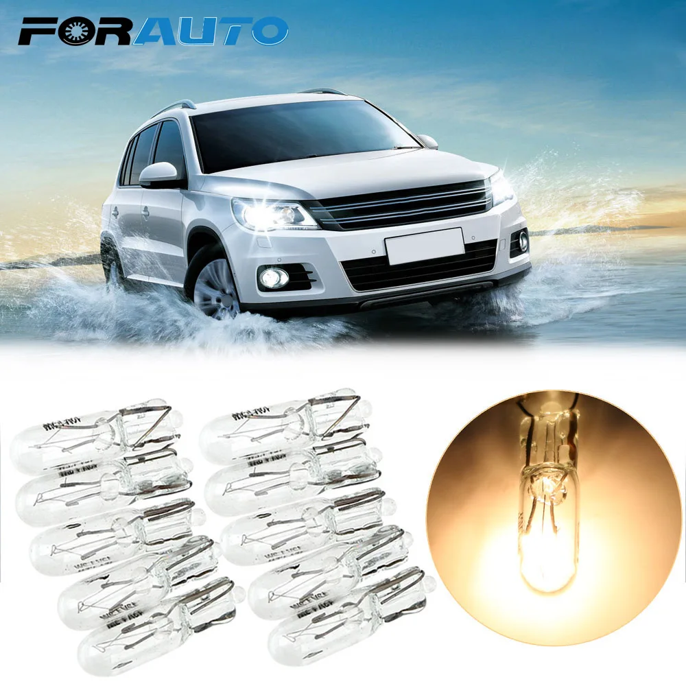 

FORAUTO 10pcs T5 286 Halogen Bulb Side Wedges Lights Car Instrument Lamp Warm White Color Light Source 1.2W 12V Auto Lamps