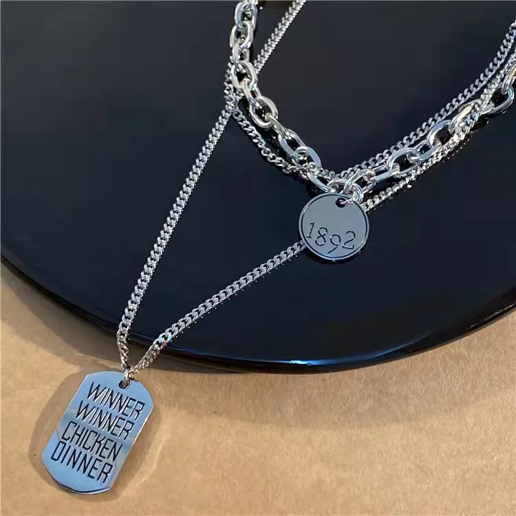 

Niche design multi-tiered round square titanium steel necklace cool style hip hop fashion sweater chain