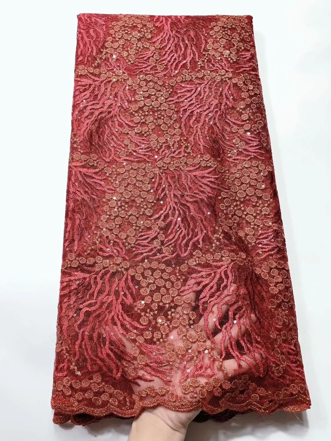 Высококачественная оранжевая французская кружевная ткань 100% хлопок вышивка