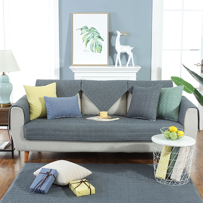 Хлопковый чехол для дивана нескользящий и грязный однотонный диванная подушка
