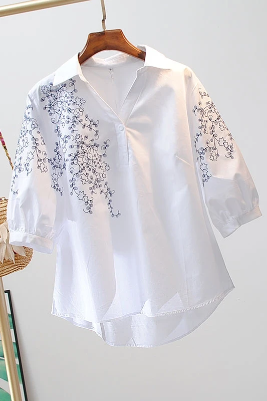 

VANOVICH Women's Blouses New 2021 Spring and Summer Embroidered Fashion Casual Ladies Blouses V-neck Women Clothing