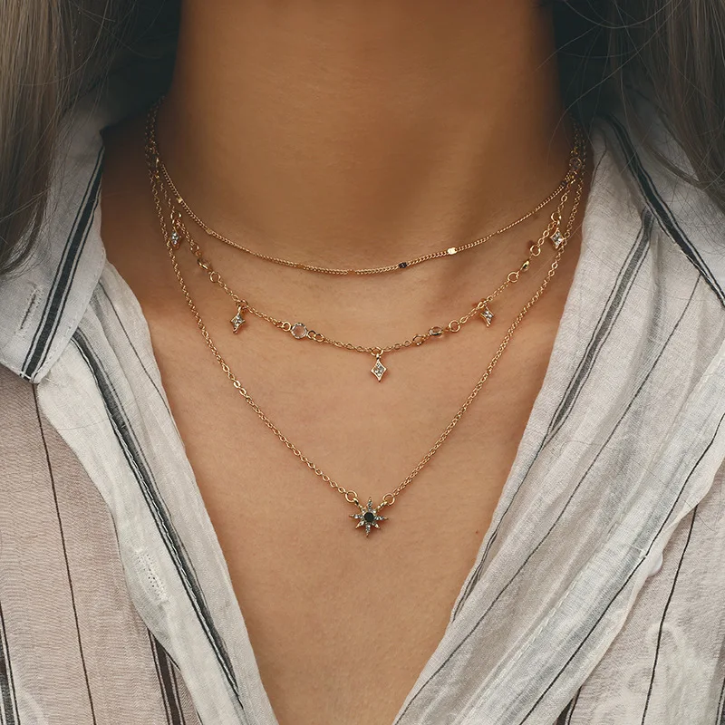 

2020 Fashion Necklace For Women Long O-chain Stars Stones For Jewelry Layered Bohemia Necklace Cute Women Pendant Necklace