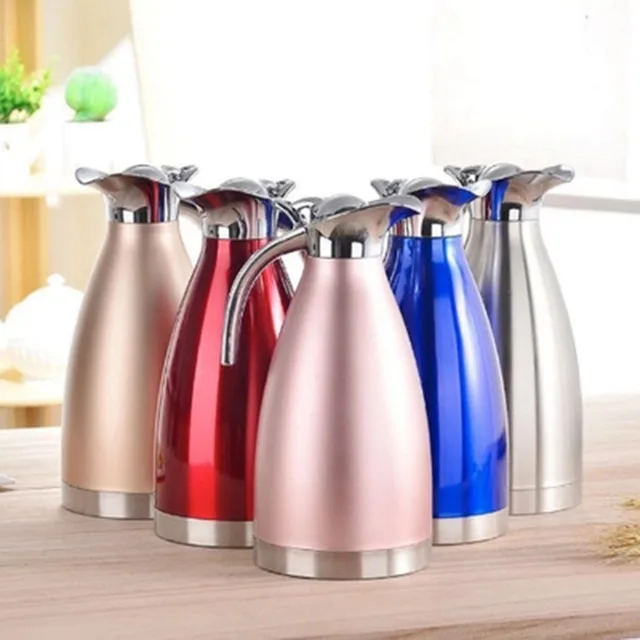 

European 2L Vacuum Insulation Double Wall Stainless Steel Coffee Pot Milk Tea Jug Water Carafe Flask Thermal Thermos Bottles