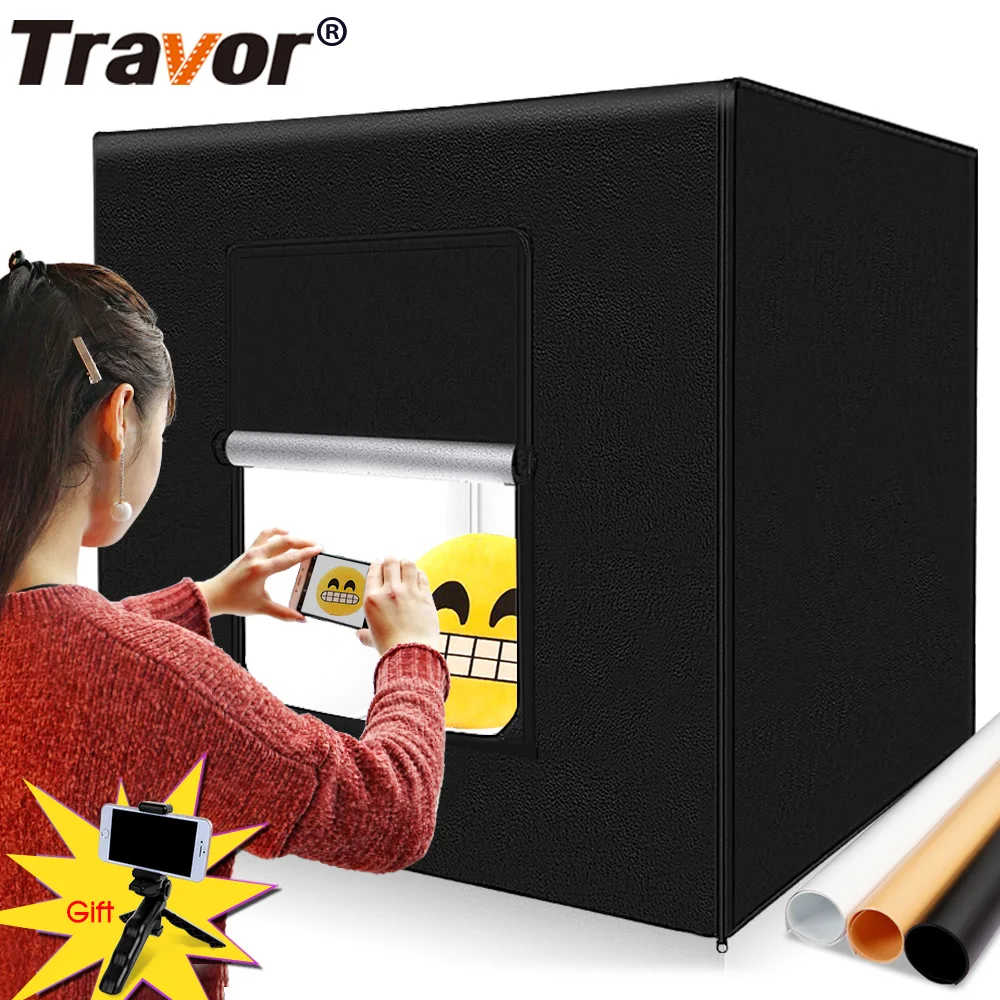 Travor 80*80 см 31,5 Дюймов диммируемая Фотостудия софтбокс светильник палатка+ адаптер переменного тока+ фоны для телефона камеры DSLR ювелирные изделия игрушки ботинки