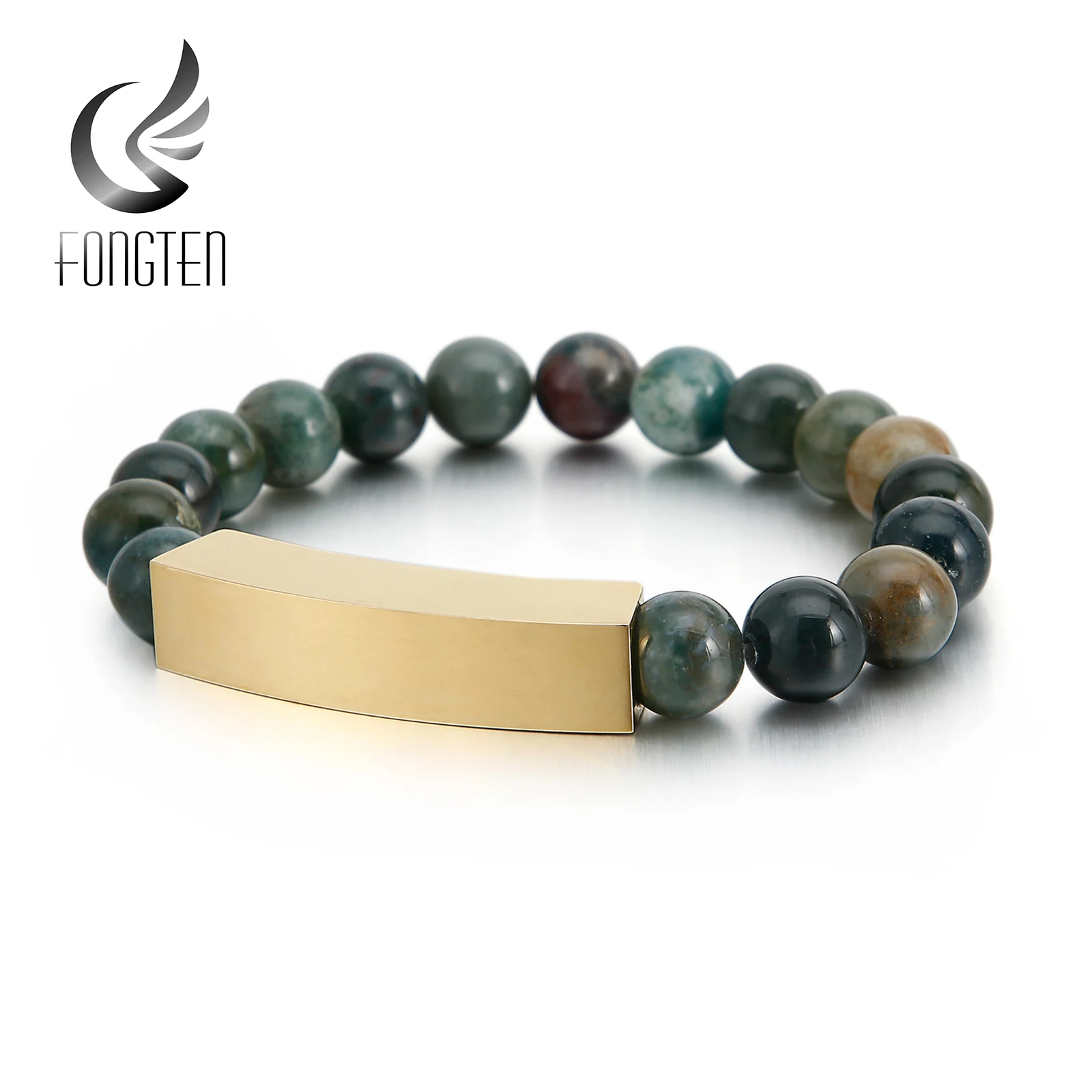 Мужской браслет из камня Fongten с бусинами нержавеющей стали|Плетеные браслеты| |