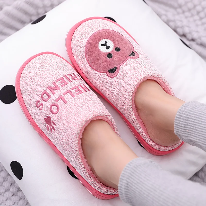 Women Winter Home Slippers Cartoon Bear Non-slip Soft Winter Warm House Slippers Indoor Bedroom Lovers Couples Floor Shoes Men