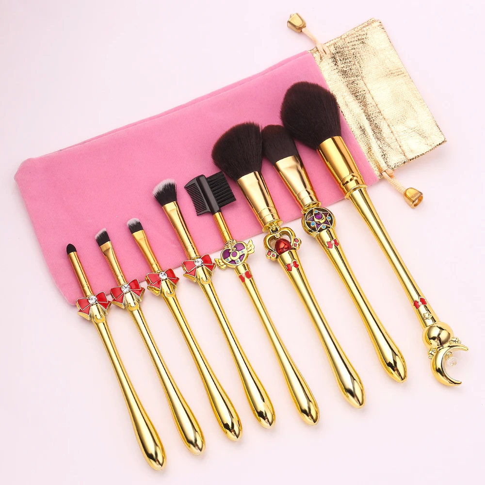 

8pcs Cosmetic Brush Moon Make Up Brushes Set Eye Liner Foundation Powder Natural-Synthetic Pink Hair Makeup Tools