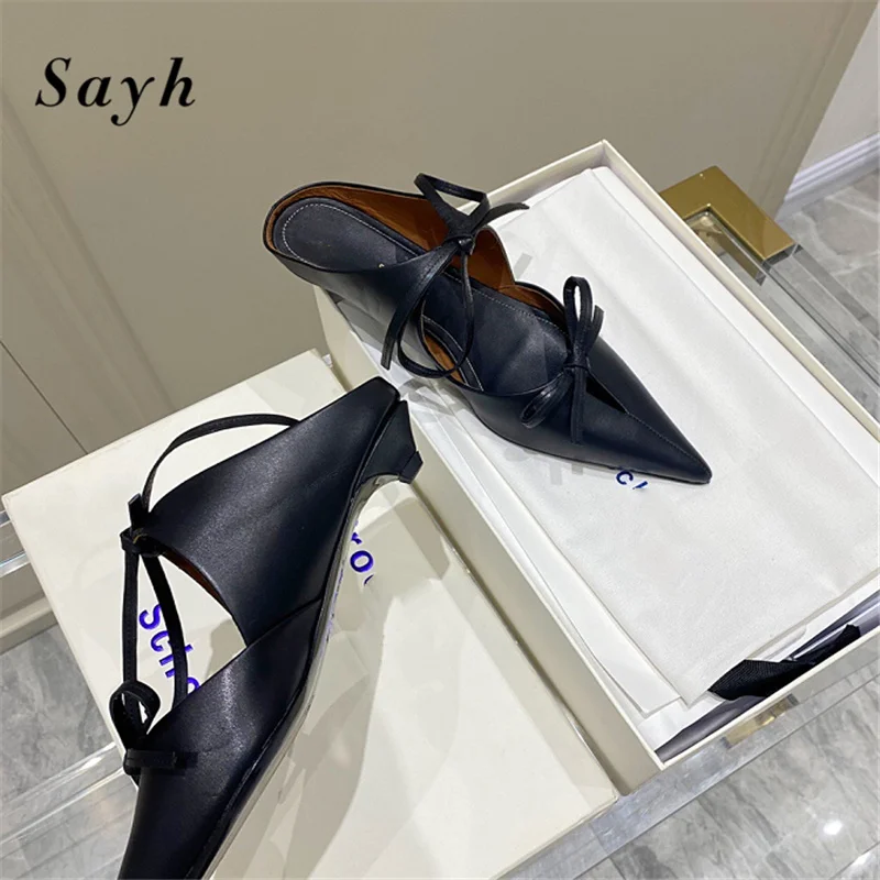 

Fashion Women Sweet Bowknots Sandals Low Mules Pumps Pointy Toe Slingbacks Stilettos High-Heel Sandals Party Shoes