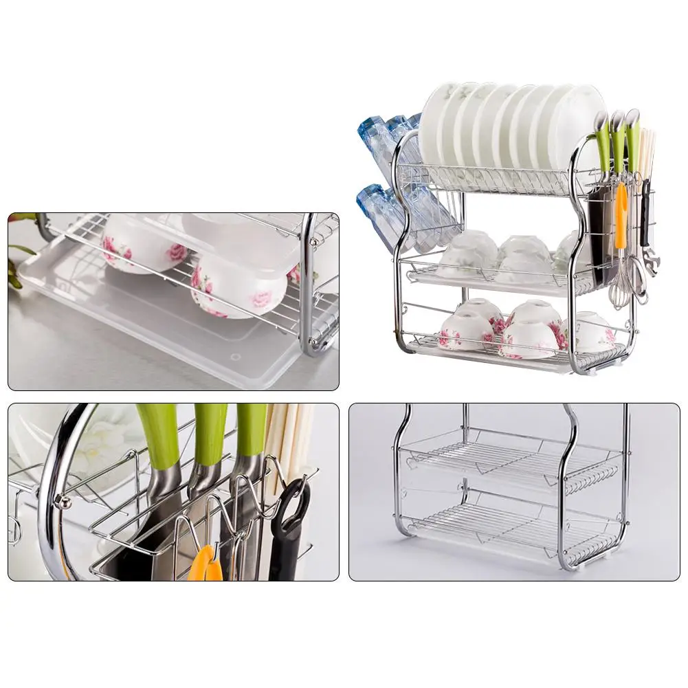 Трехуровневая со сушилкой для посуды дренажная стойка многофункциональная